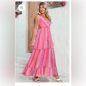 GOLD&SILVER PARIS DRESS Santorini Pink Maxi Dress Summer Vacation Women S Travel